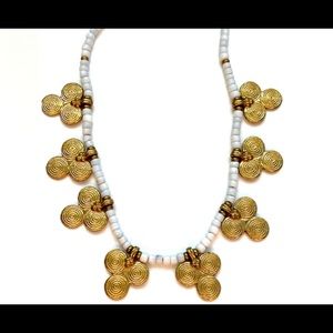 Circular Brass White Beaded Necklace